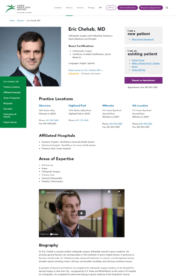 Physician bio page