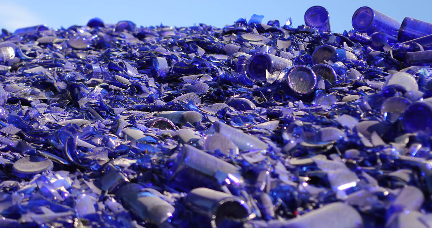 Custom photo of blue glass for recycling