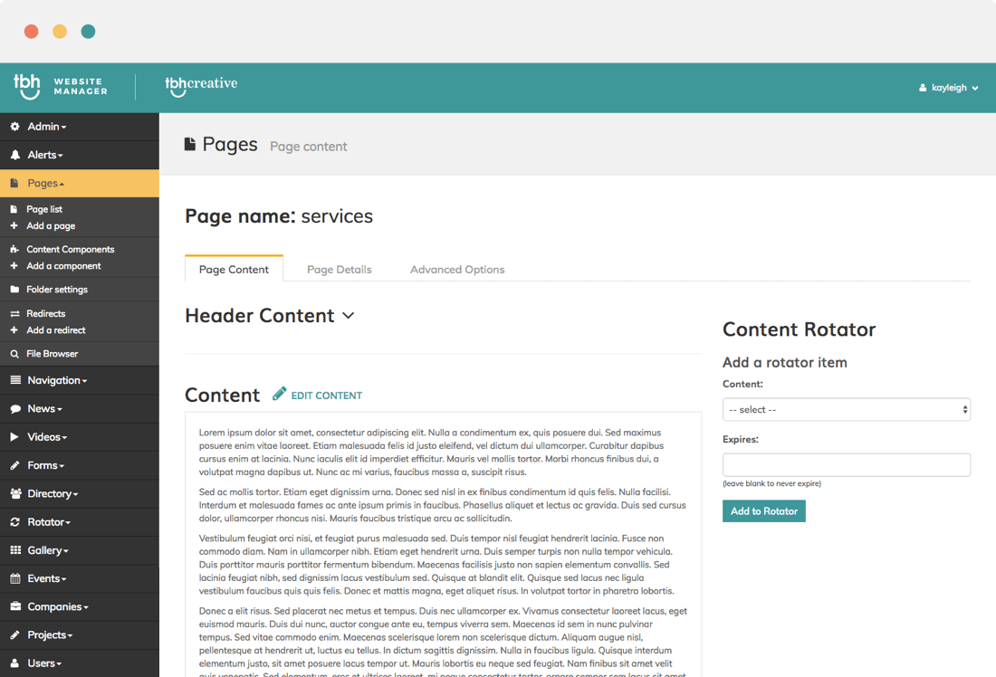 CMS content rotator browser preview