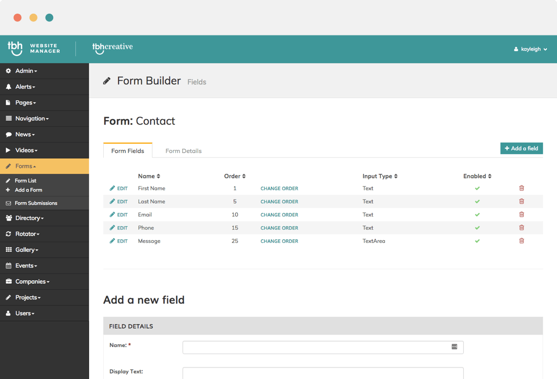 CMS form builder browser preview