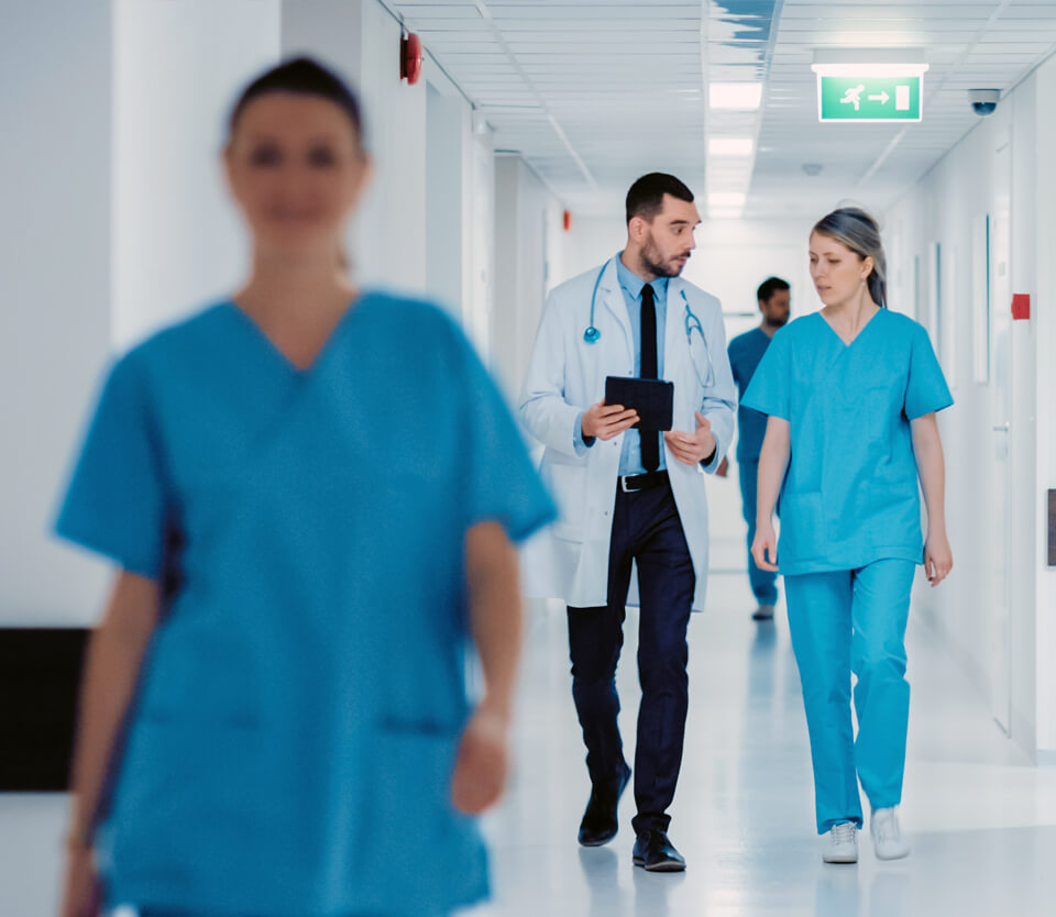 doctors talking in hallway