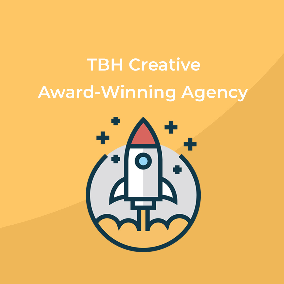 TBH Creative Award-Winning Agency graphic with rocket launch illustration