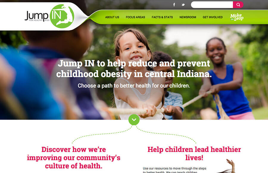 Jump In for Healthy Kids desktop homepage web design
