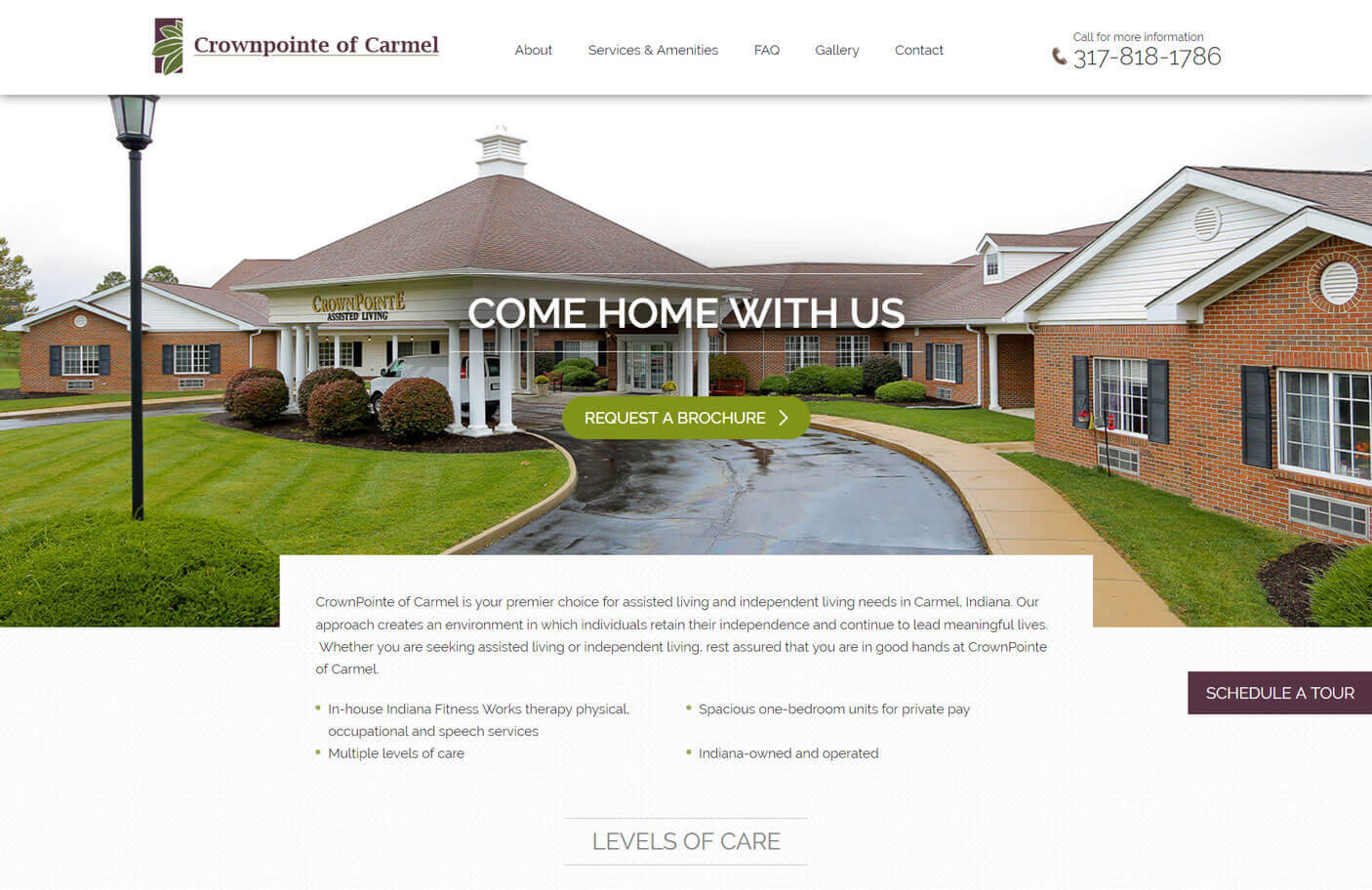 Crownpointe of Carmel desktop homepage web design