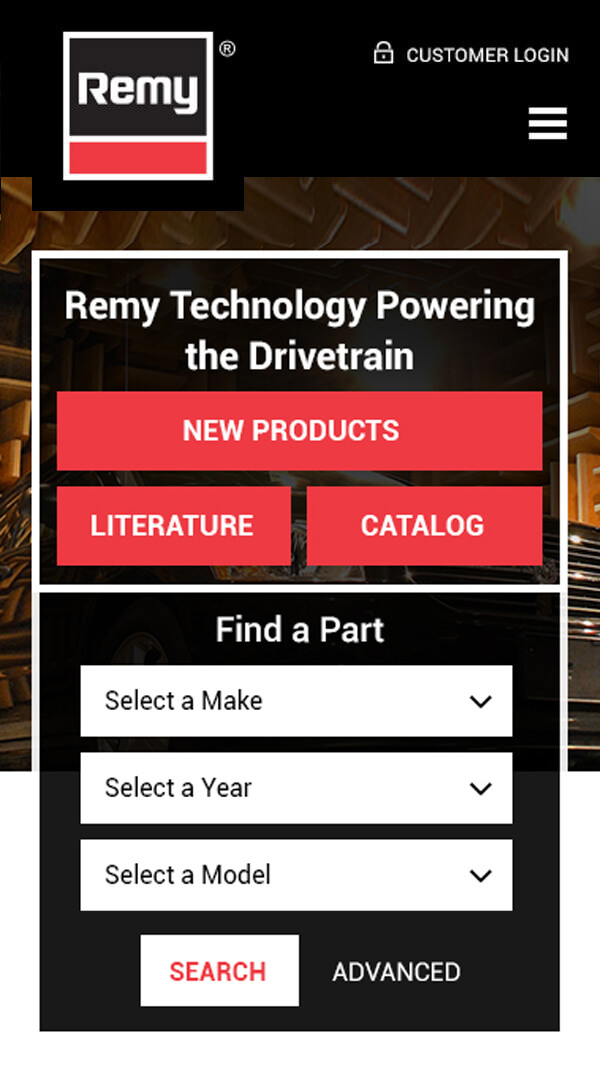 Remy International homepage mobile web design