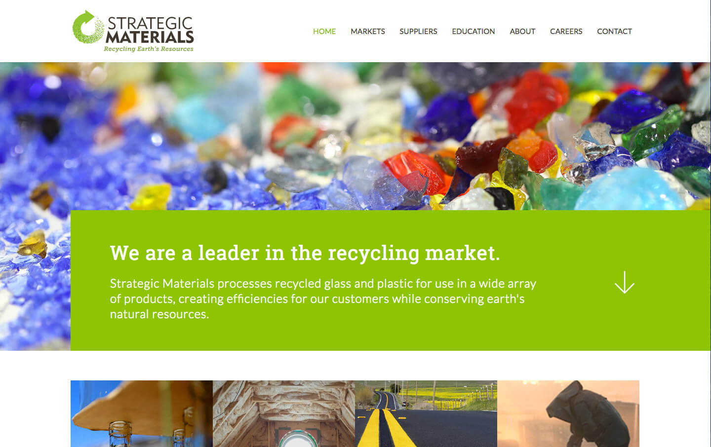 Strategic Materials homepage desktop web design