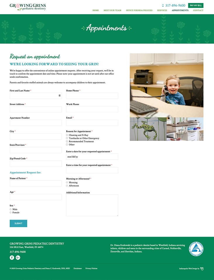 Appointment form web page