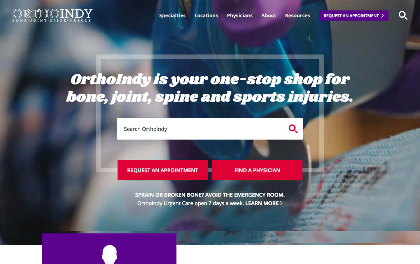 OrthoIndy desktop website homepage preview