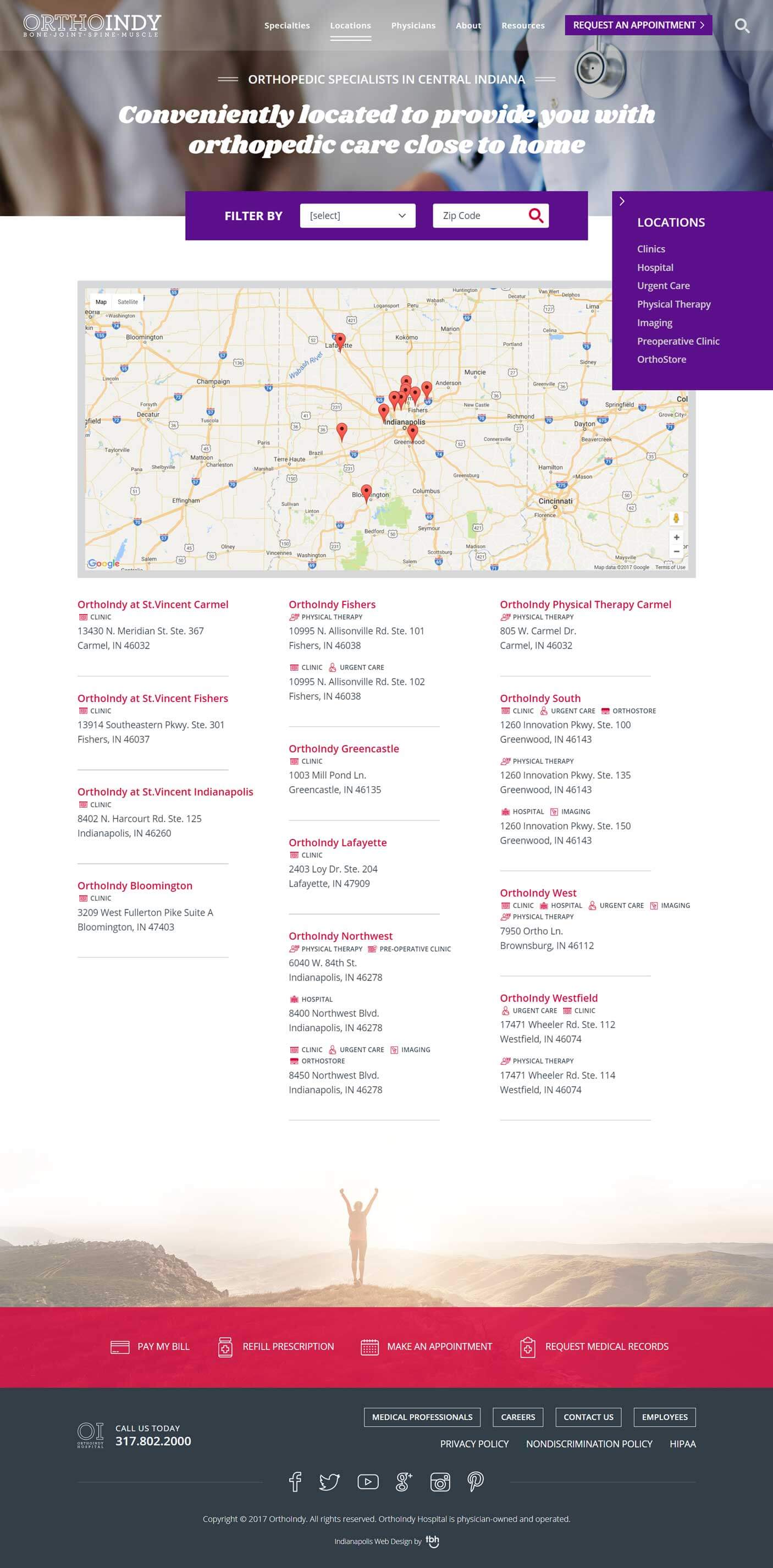 Hospital and clinic locations web page