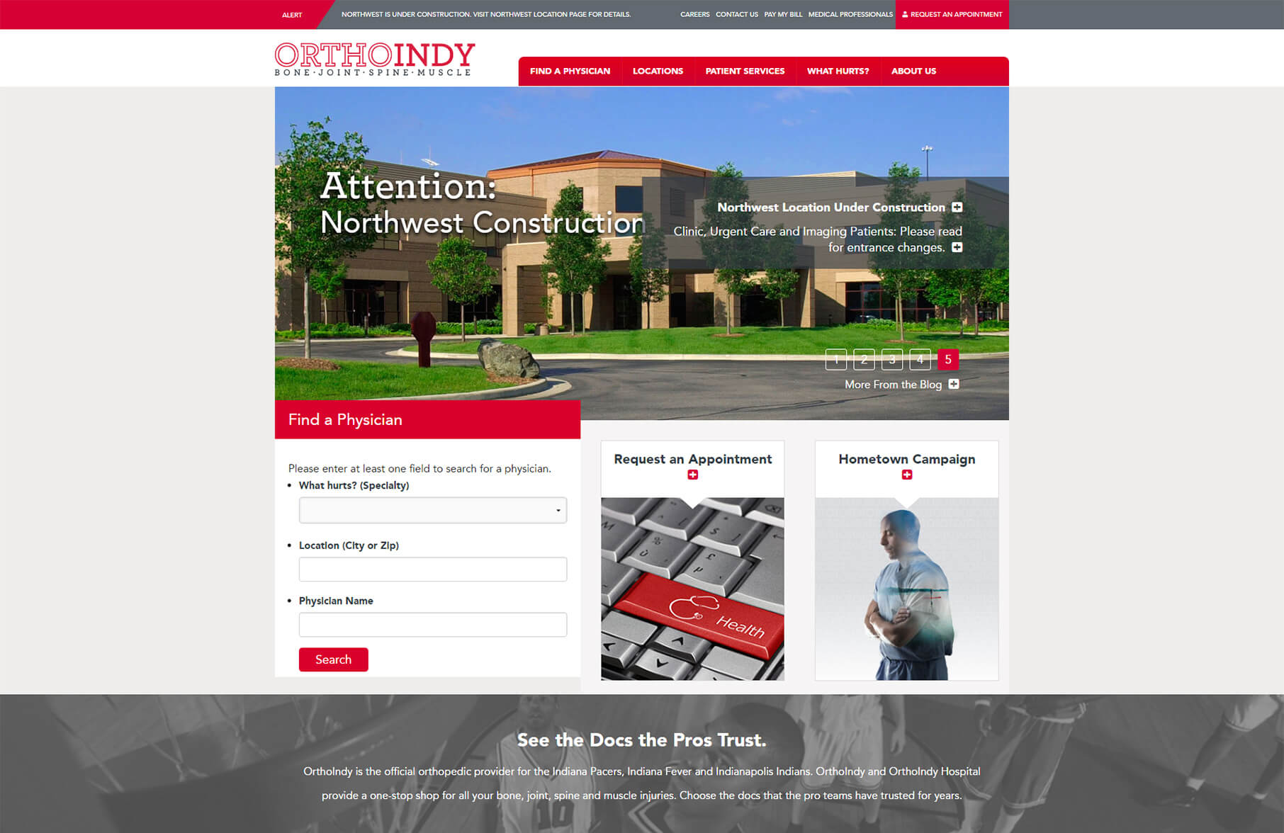 OrthoIndy website home page before redesign