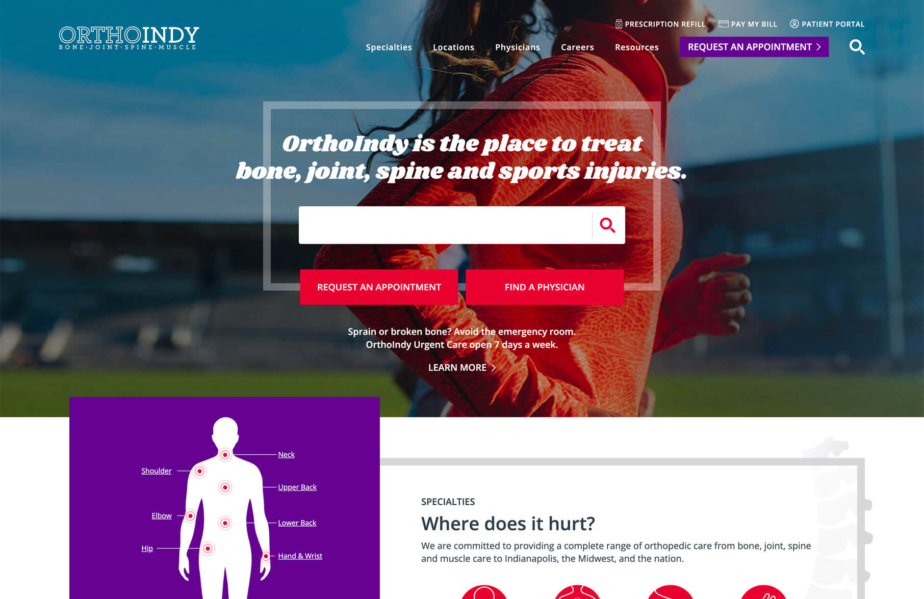 OrthoIndy homepage desktop preview