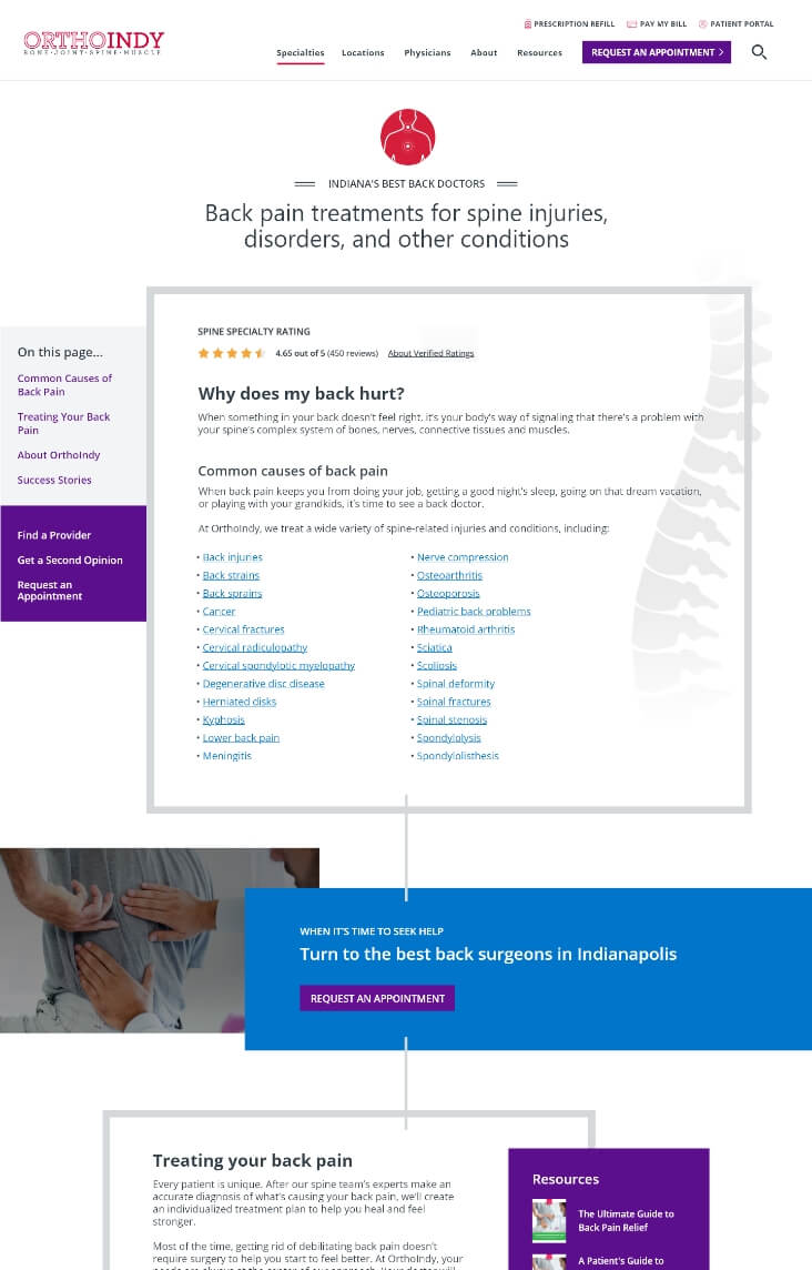 OrthoIndy specialty web page
