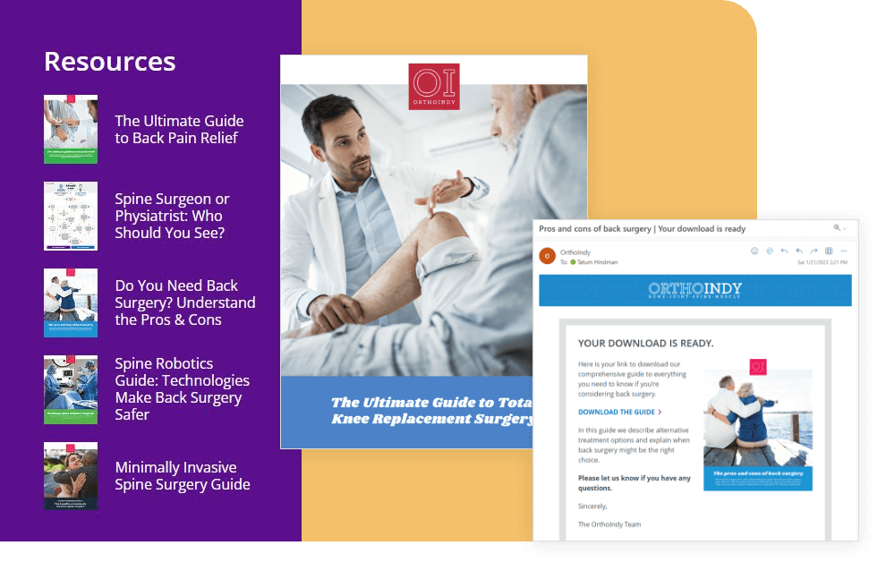 Sample of OrthoIndy resource guides and email nurturing
