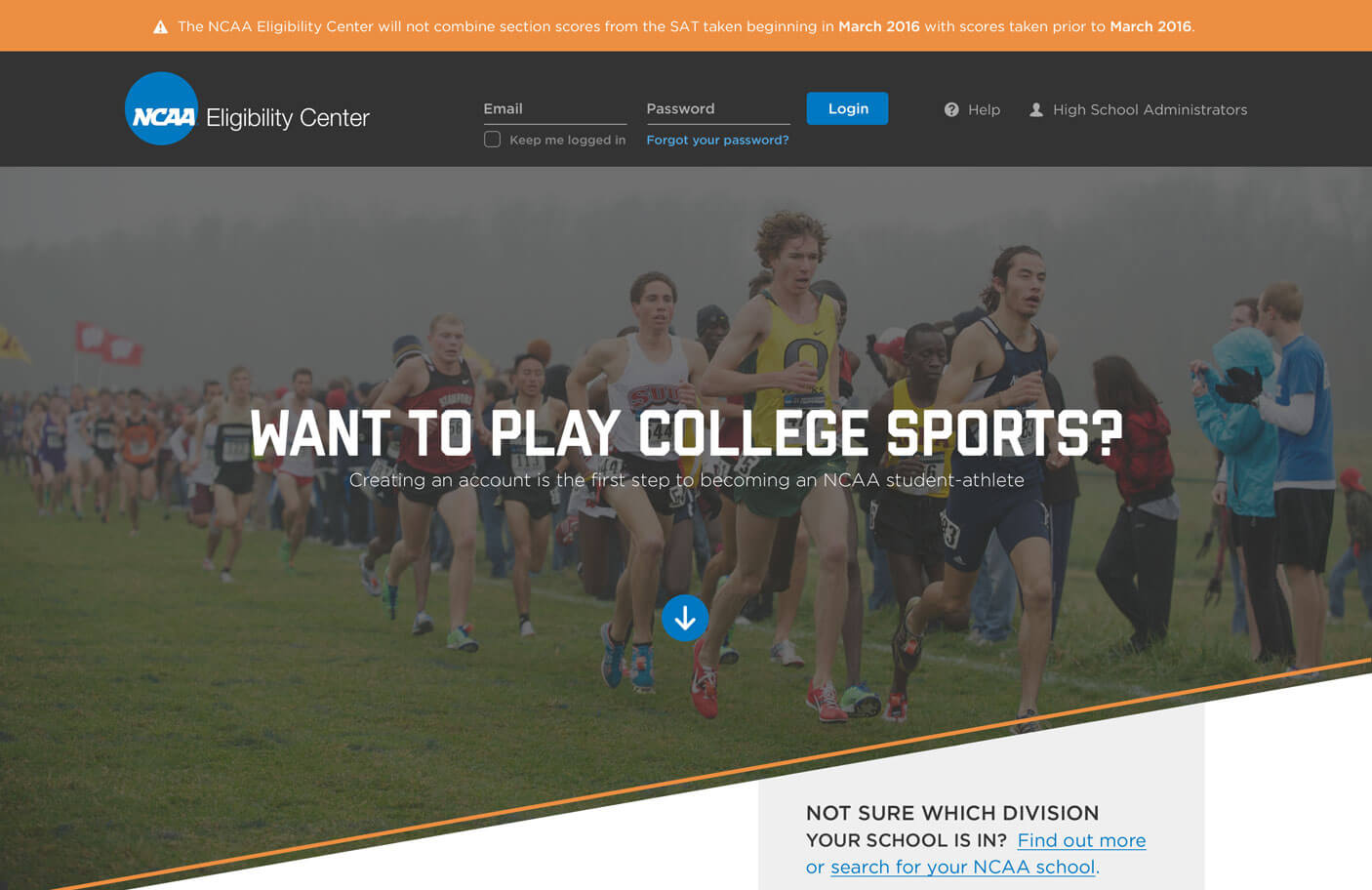 NCAA Eligibility Center desktop homepage web design