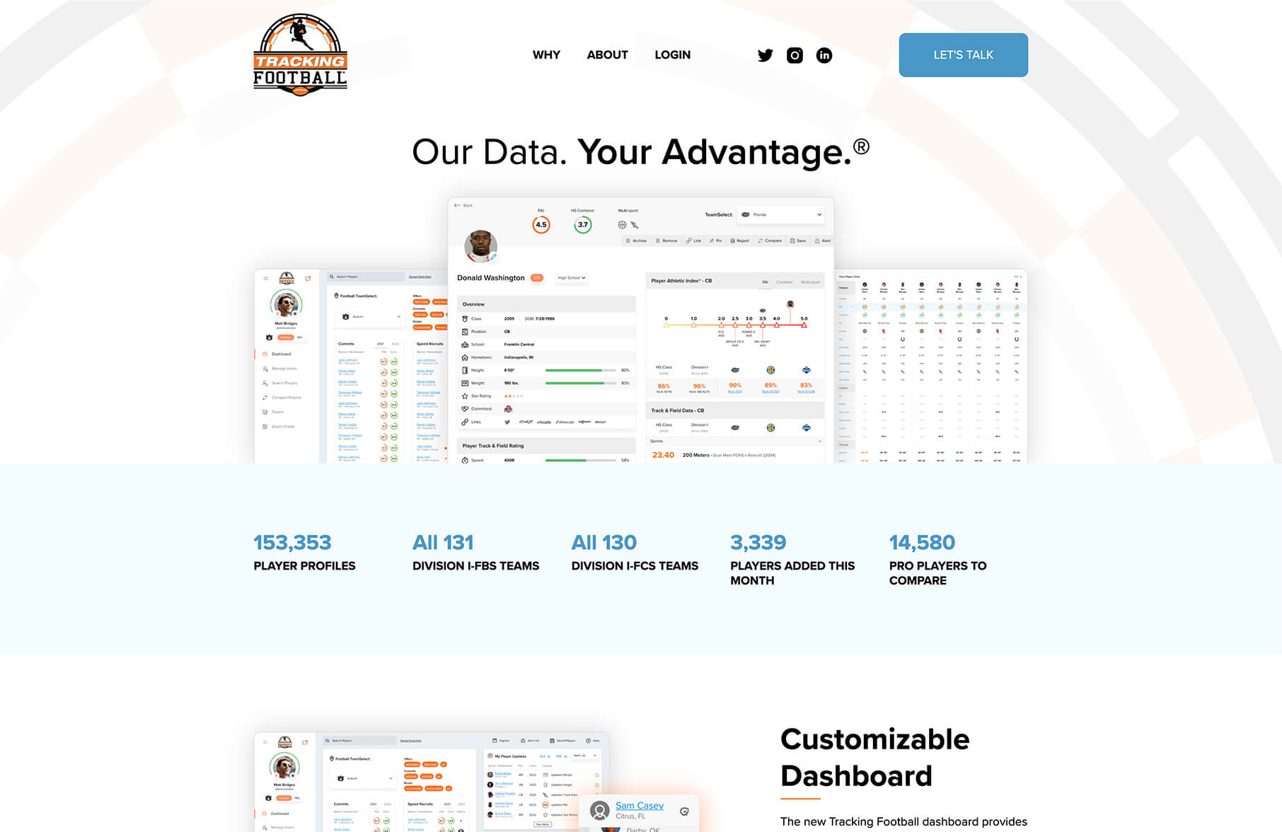 Tracking Football desktop homepage web design