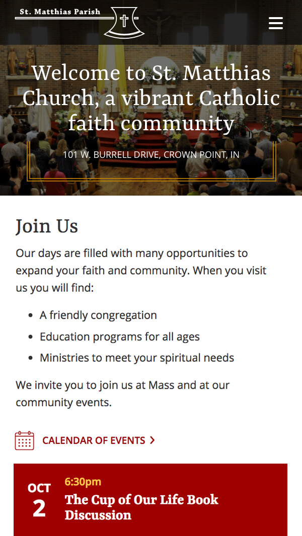 St. Matthias homepage mobile web design