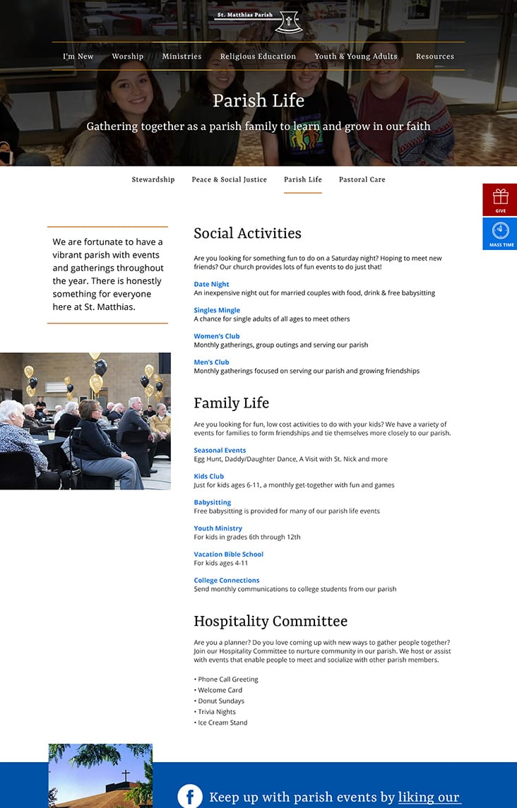 Parish life web page