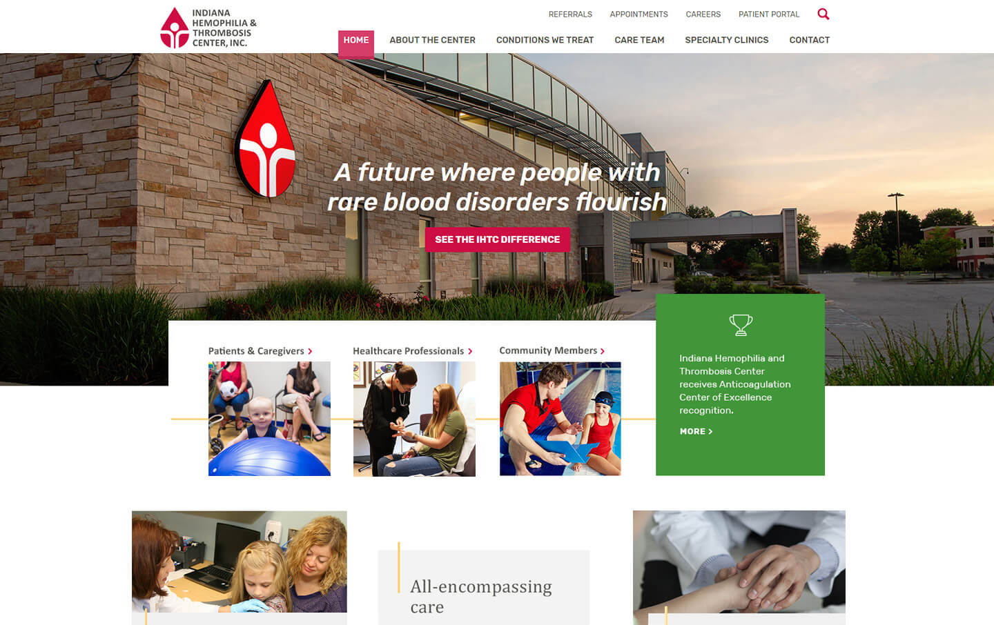 IHTC homepage desktop web design
