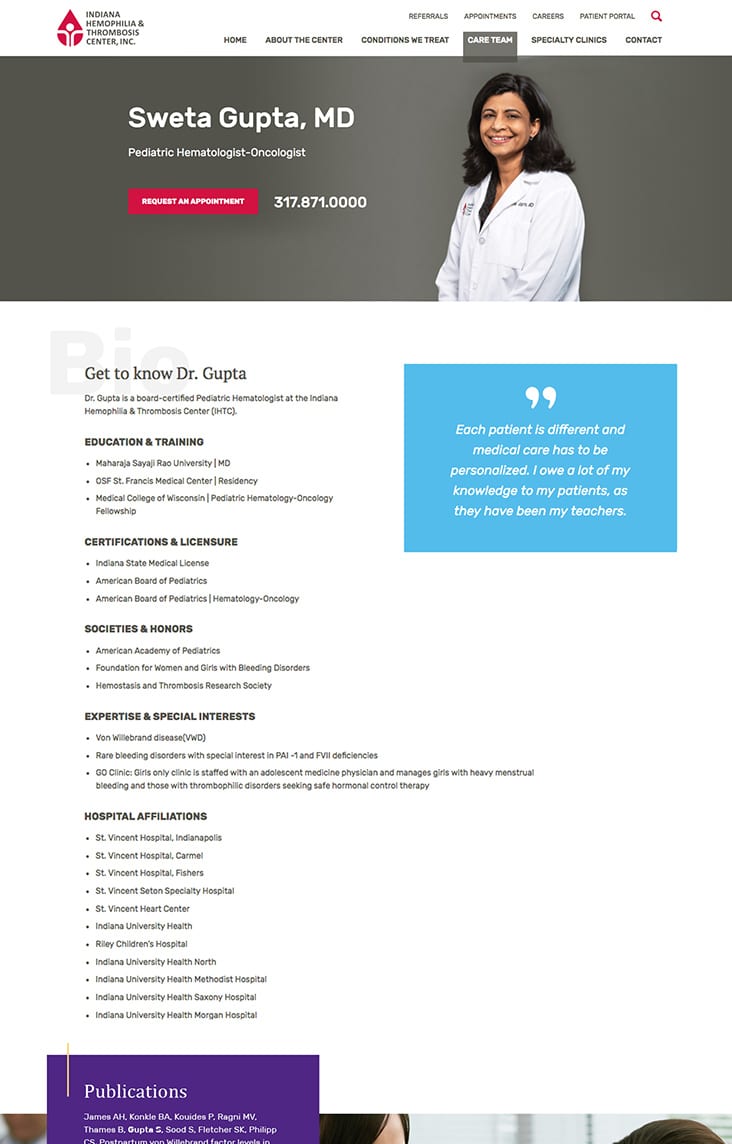 Physician detail web page