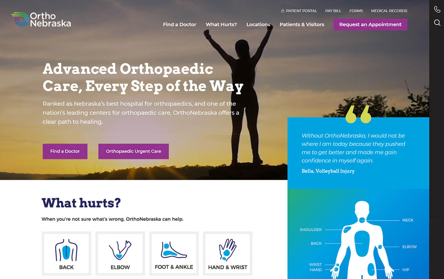 OrthoNebraska homepage desktop web design