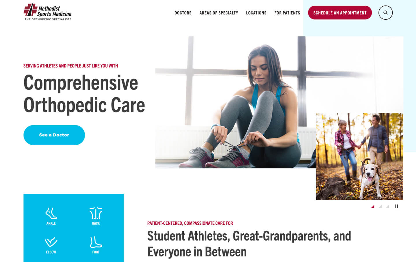 Methodist Sports Medicine desktop homepage web design