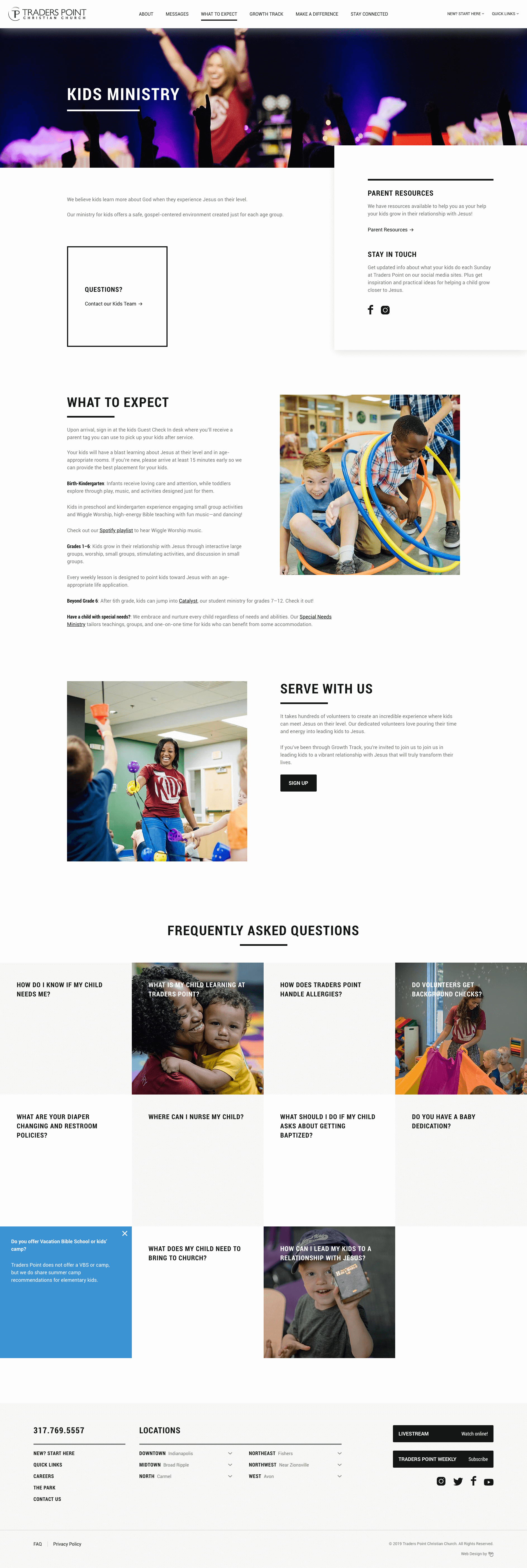 Kids Ministry web page