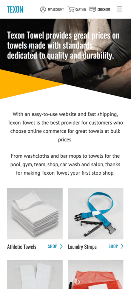 Texon homepage mobile web design