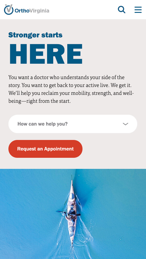 OrthoVirginia homepage mobile web design