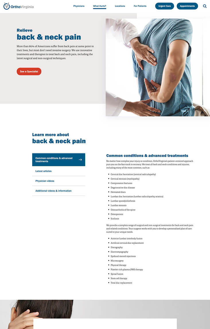Back & neck specialty web page