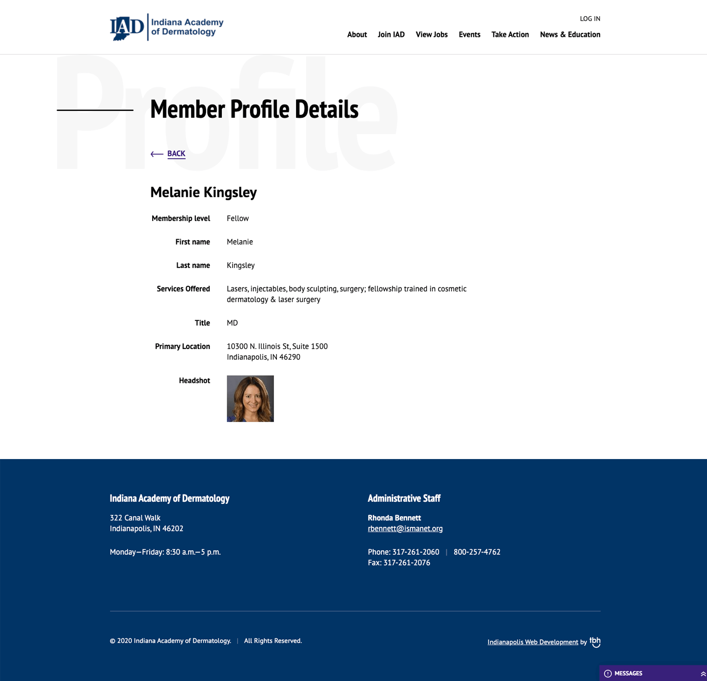 Membership profile web page
