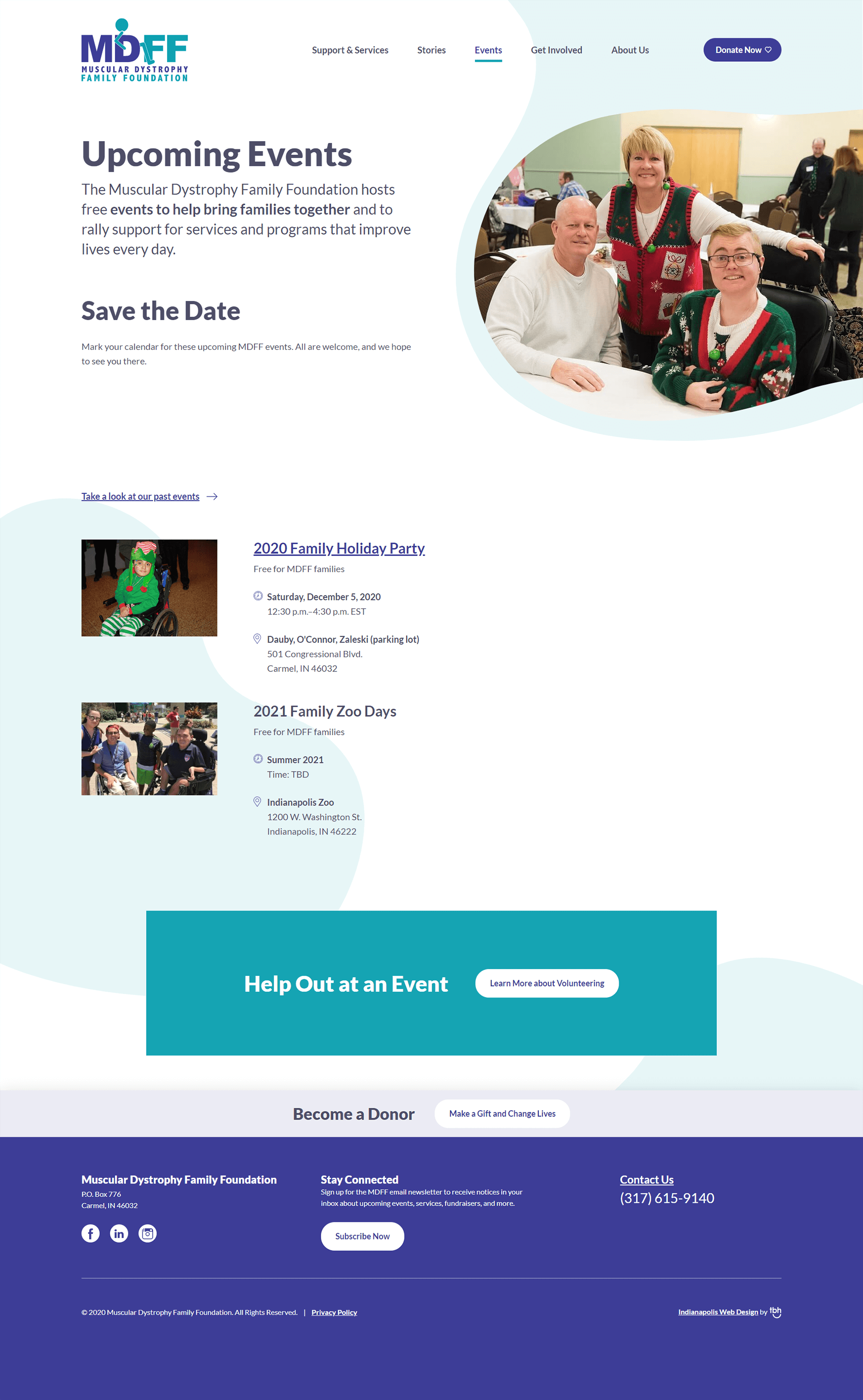 Muscular Dystrophy Family Foundation events web design