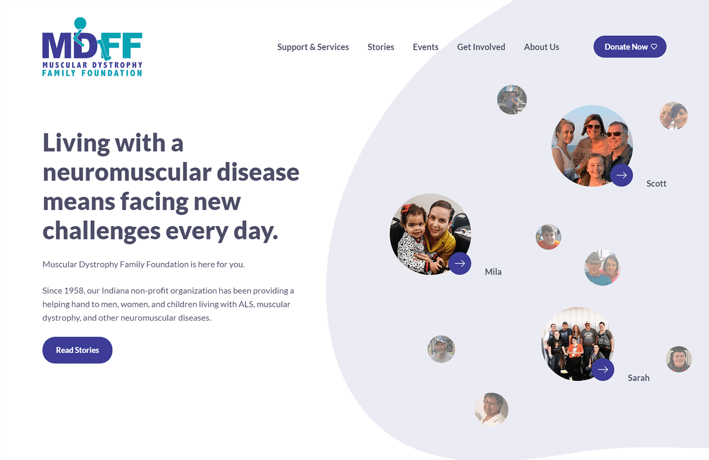 Muscular Dystrophy Family Foundation desktop homepage web design