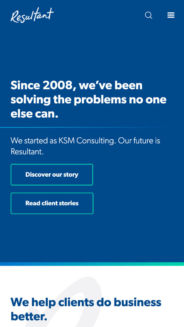 Resultant homepage mobile web design