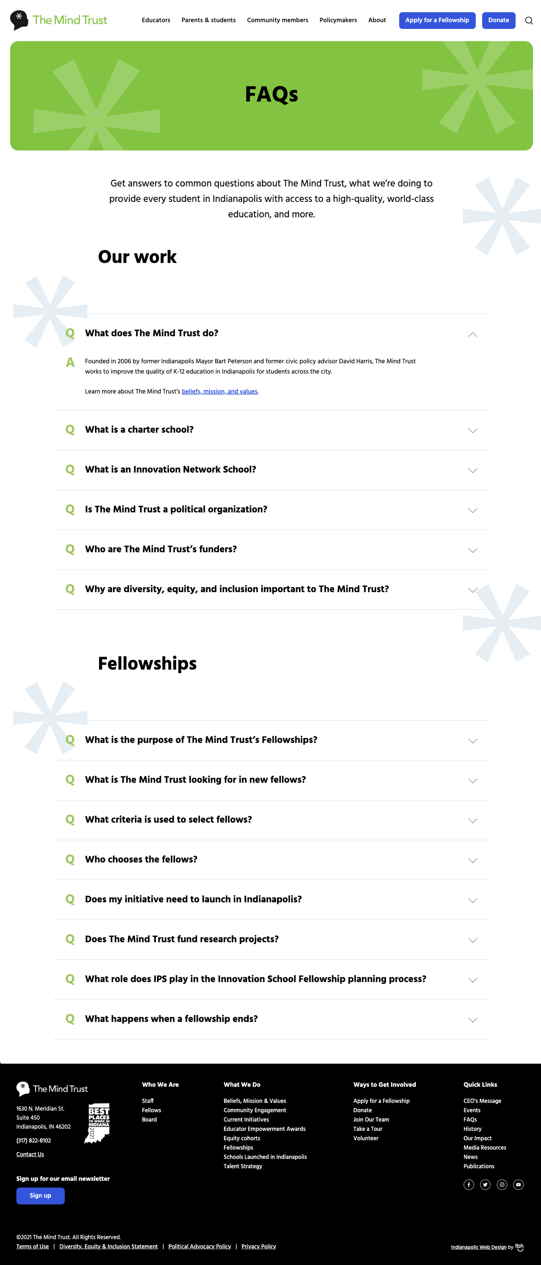 FAQs webpage