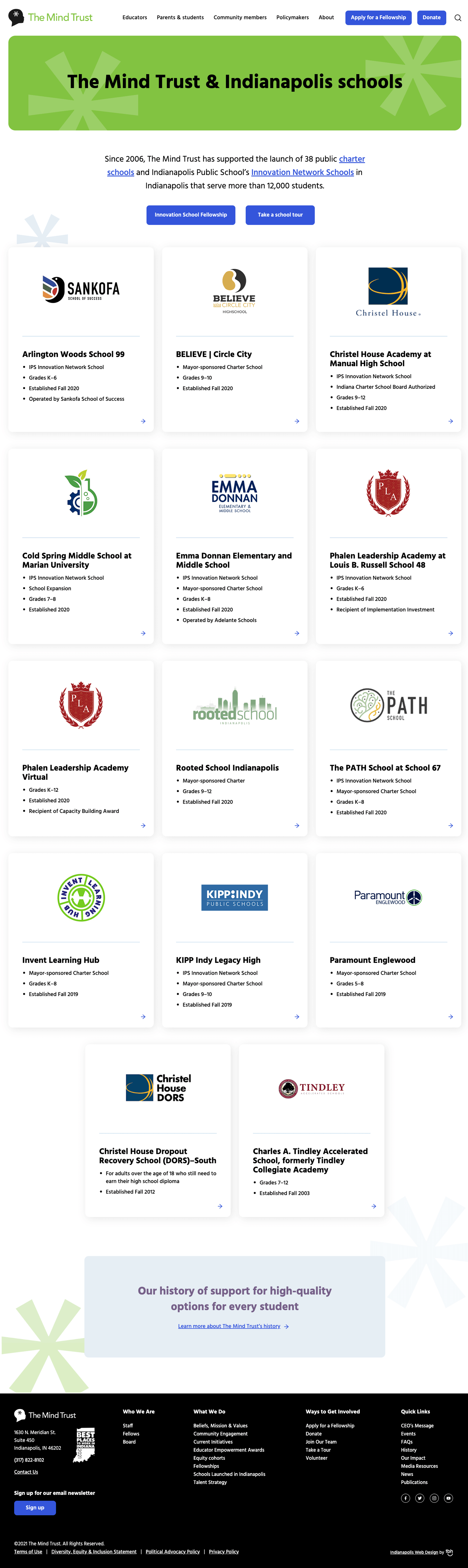 Schools list web page