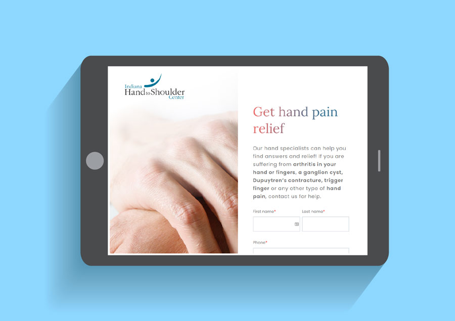 Indiana Hand to Shoulder Center marketing landing page example