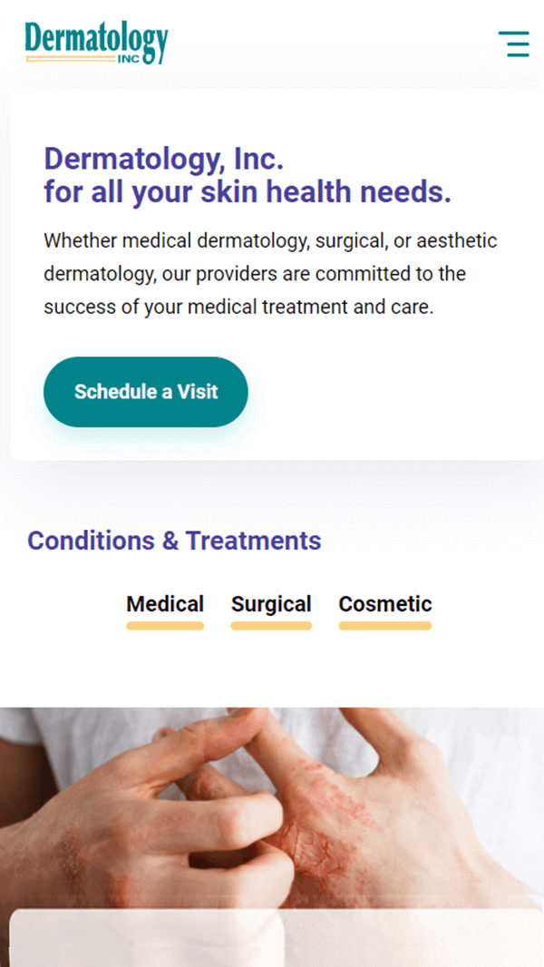 Dermatology, Inc. homepage mobile web design