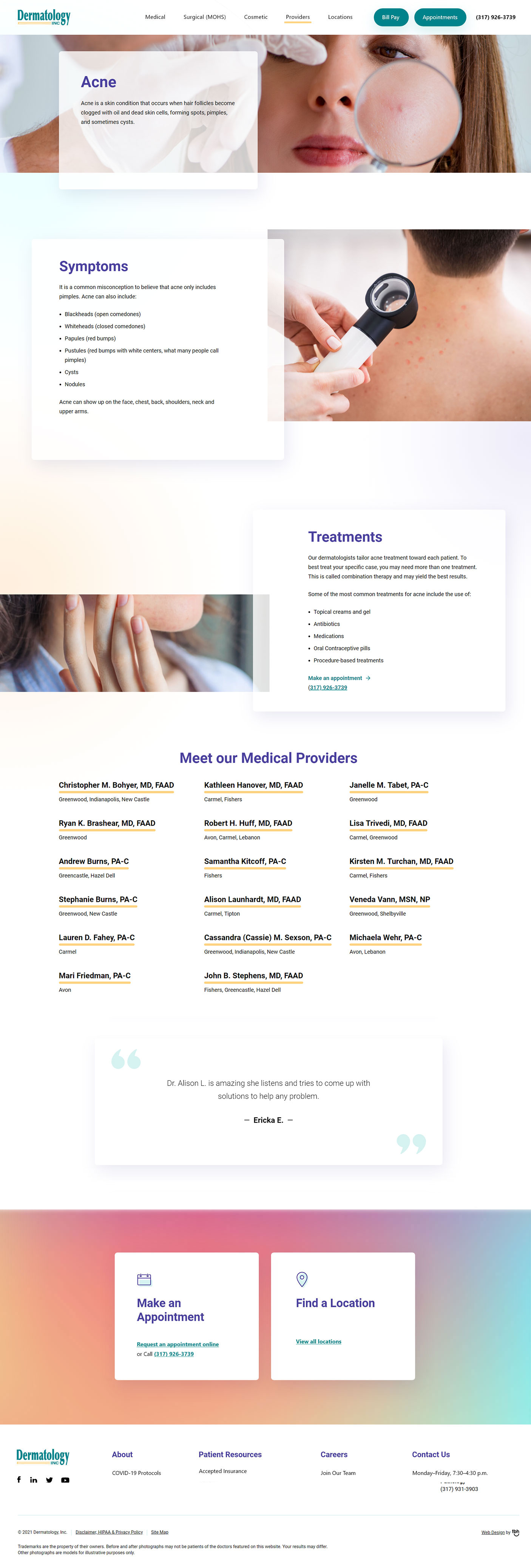 Acne medical service webpage