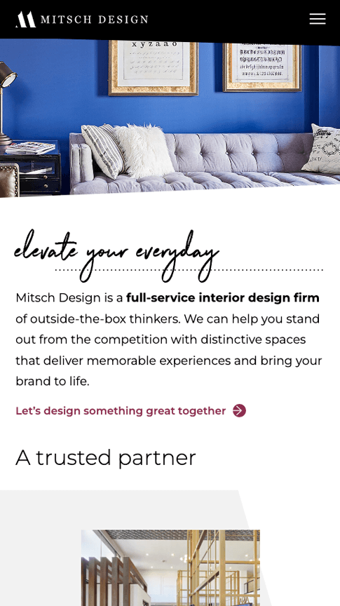 Mitsch Design homepage mobile web design
