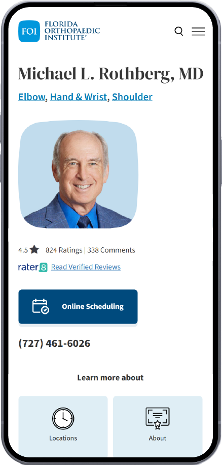 mobile site preview of physician website page