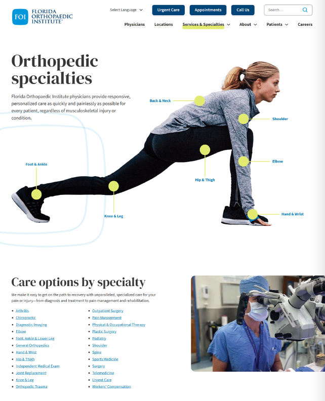 Preview of specialties website page