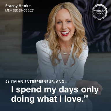 social media graphic of businesswoman Stacy Hanke, Member since 2021, with quote, 