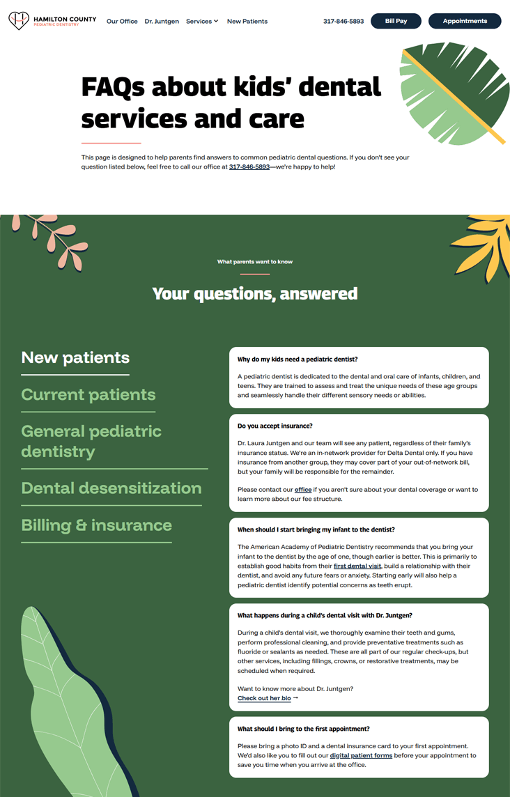Patient FAQs page