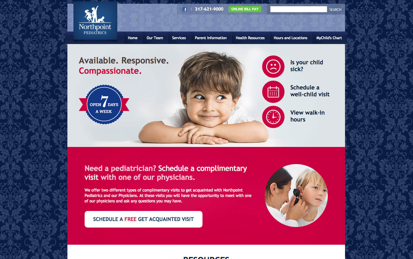 Northpoint Pediatrics desktop homepage web design