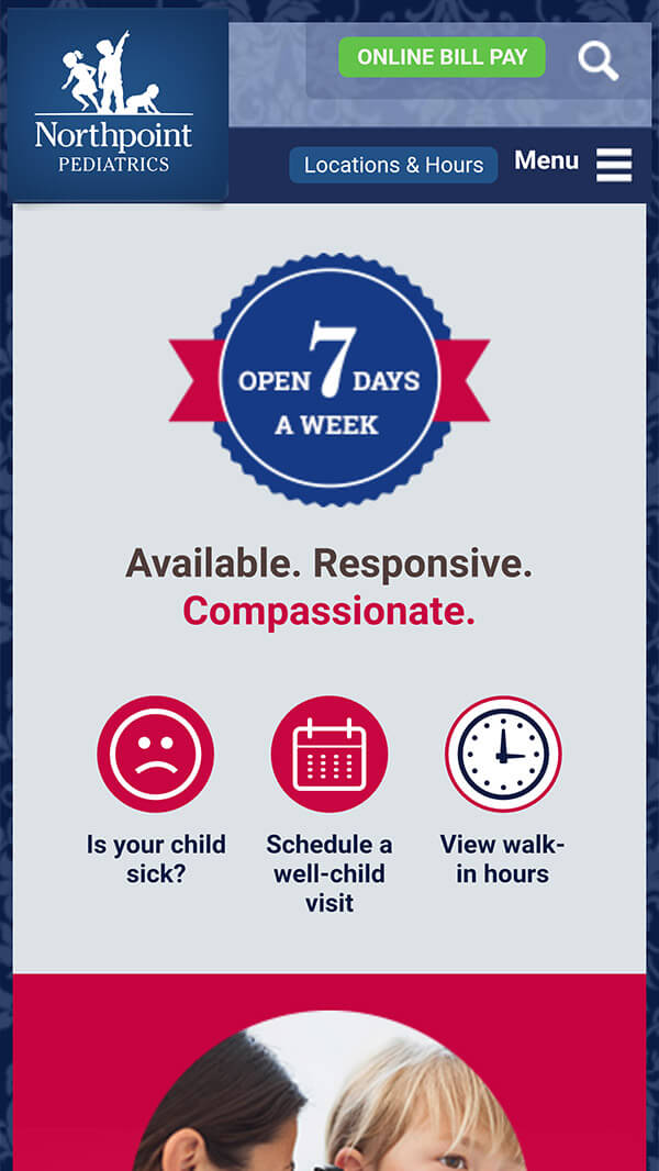 Northpoint Pediatrics homepage mobile web design