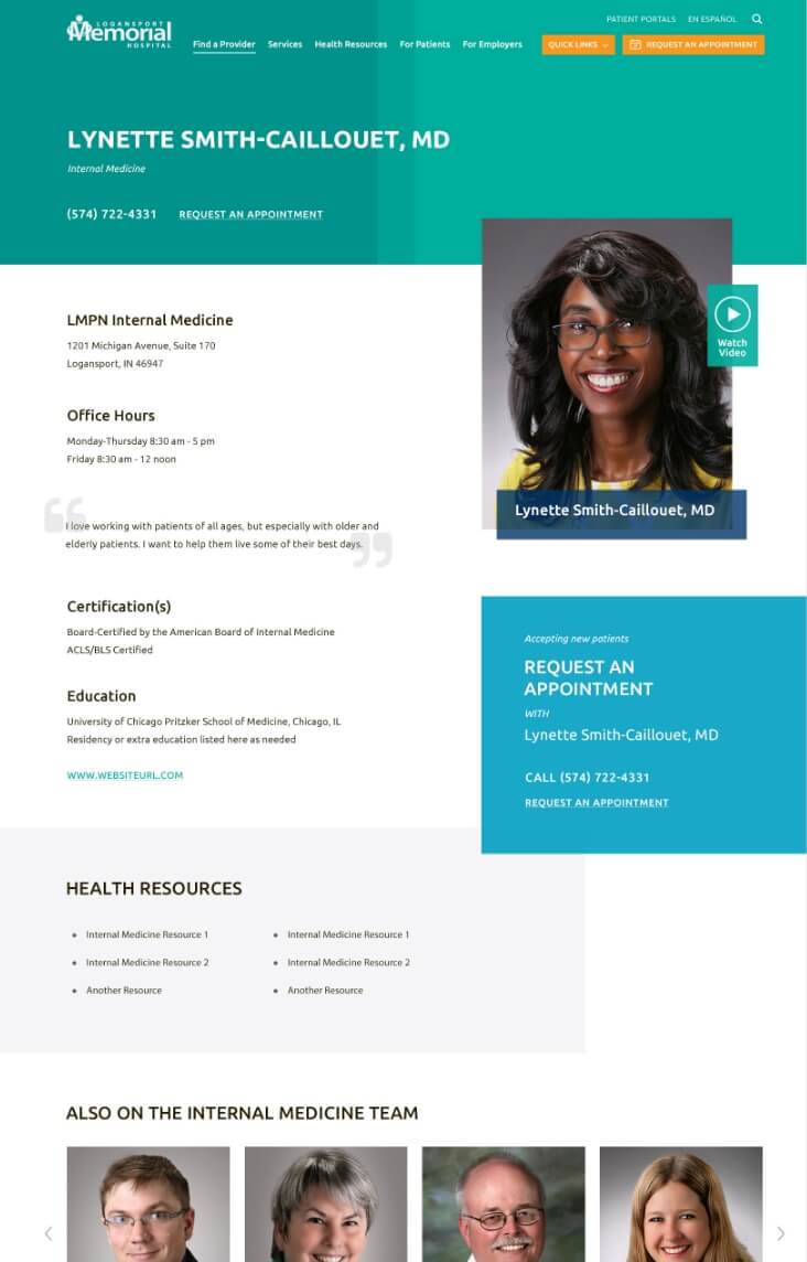 Physician bio page design