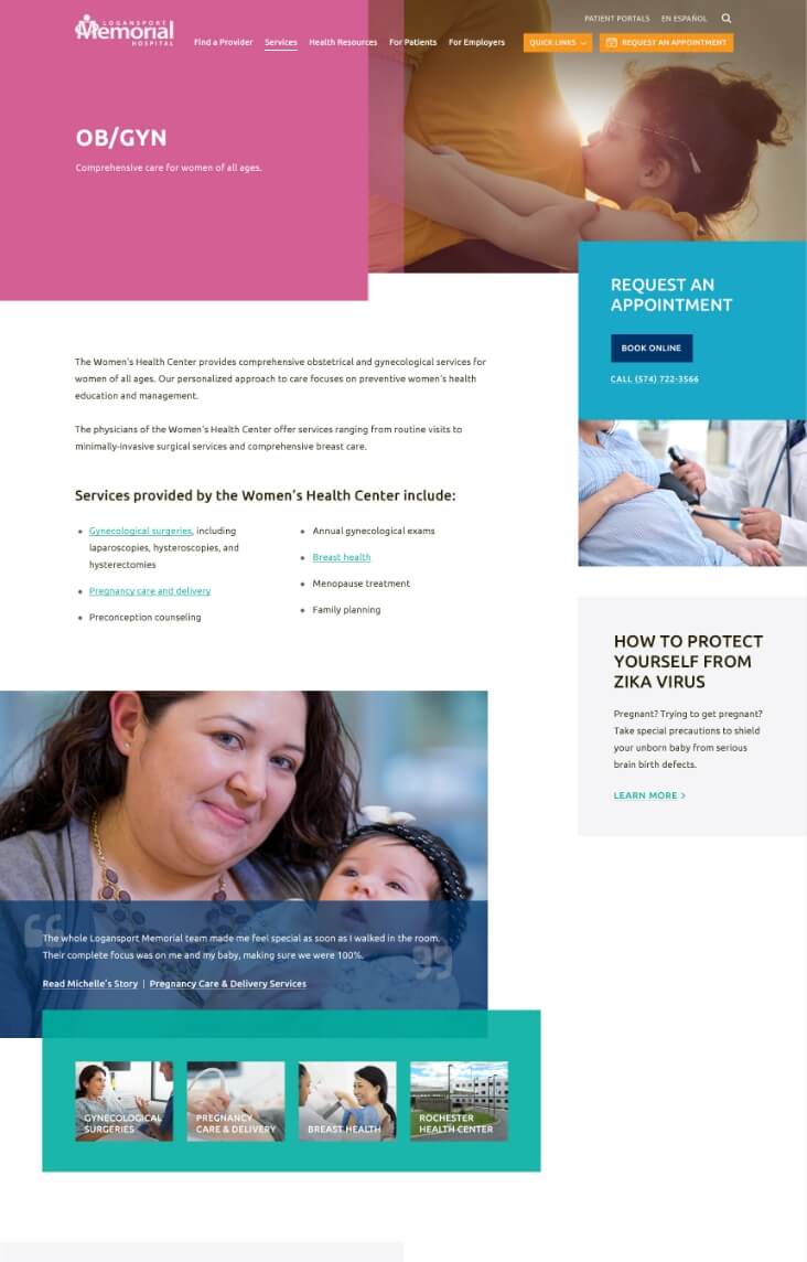 OB/GYN service page design