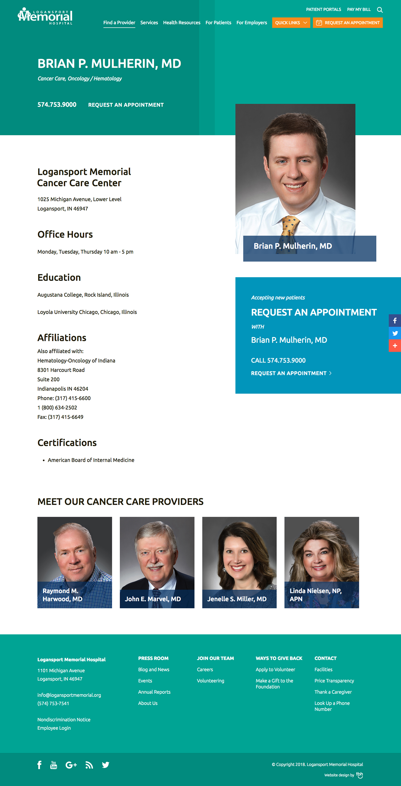 Physician detail web page