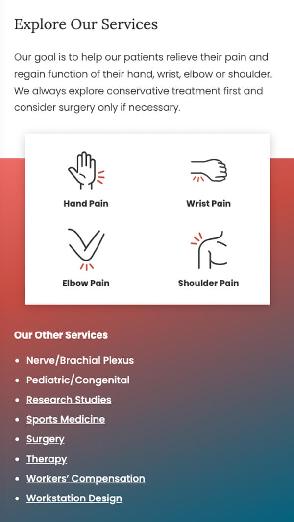 Indiana Hand to Shoulder Center new homepage website design mobile 