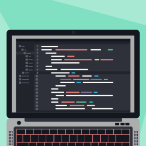 illustration of laptop displaying code